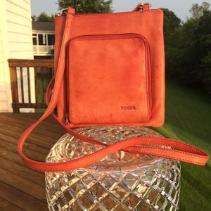 Orange Fossil Leather Crossbody